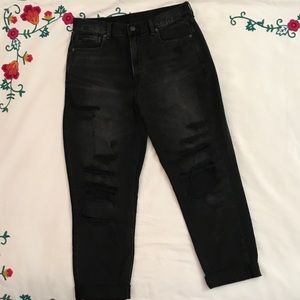American Eagle Black Distressed Mom Jeans